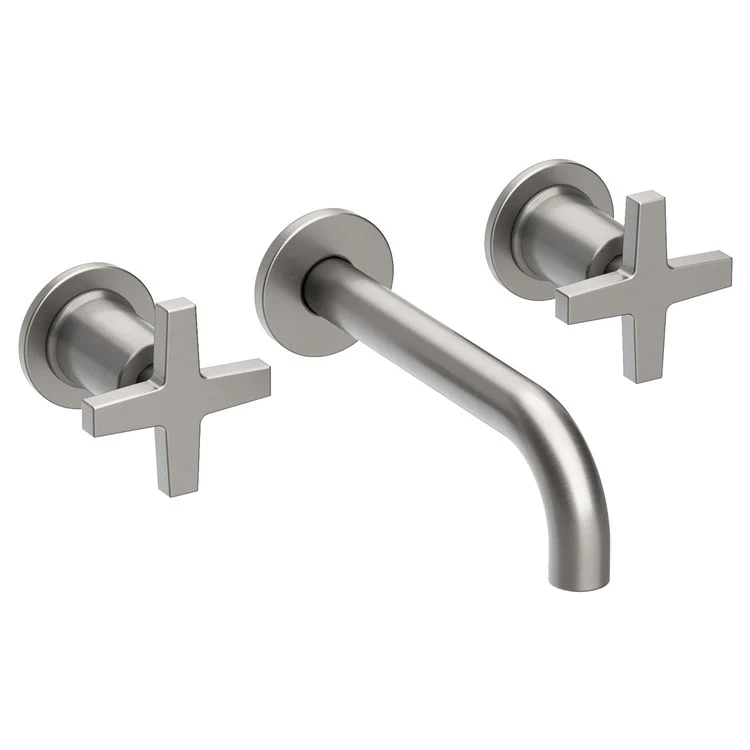 Lavatory Faucet Dorrance Wall Mount 8 Inch Spread 2 Cross ADA Watersense French Gold PVD 1.2 Gallons Per Minute Brass Less Drain Spout Reach 7-1/9 Inch - Frankwebs