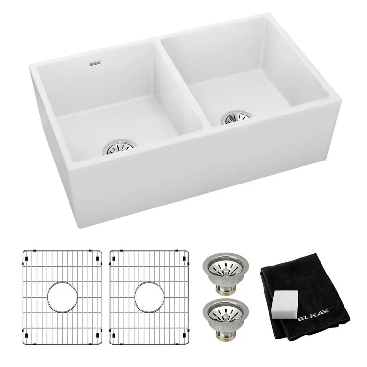 Kitchen Sink Fireclay 33 x 20 Inch Double Bowl Equal Kit Apron Front White Farmhouse Drain Location Center - Frankwebs