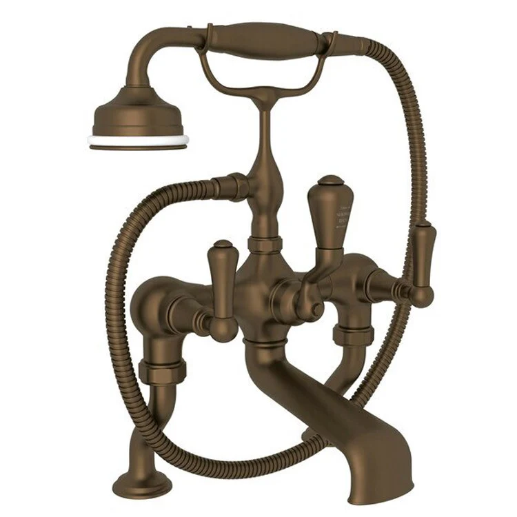 Tub Filler Georgian Era Exposed Deck Mount with Handshower 3 Lever Fixed Spout Polished Chrome - Frankwebs