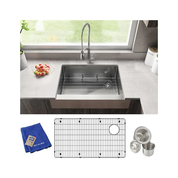 Kitchen Sink Crosstown 36 x 20.25 Inch Single Bowl Kit Polished Satin Farmhouse - Frankwebs