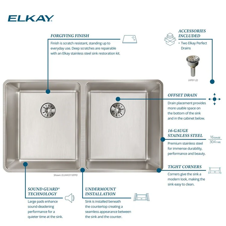 Kitchen Sink Lustertone Iconix 32.75 x 19.5 Inch Double Bowl with Perfect Drain Luminous Satin Undermount - Frankwebs