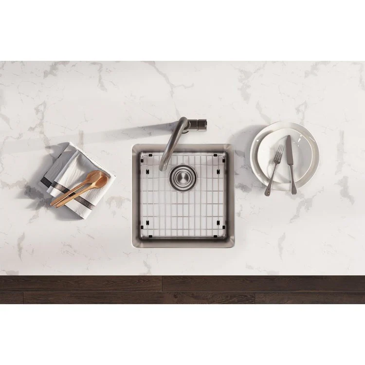 Sink Kit Lustertone Iconix 18.5 x 18.5 Inch Single Bowl Luminous Satin Bottom Grid Drain Strainer - Frankwebs