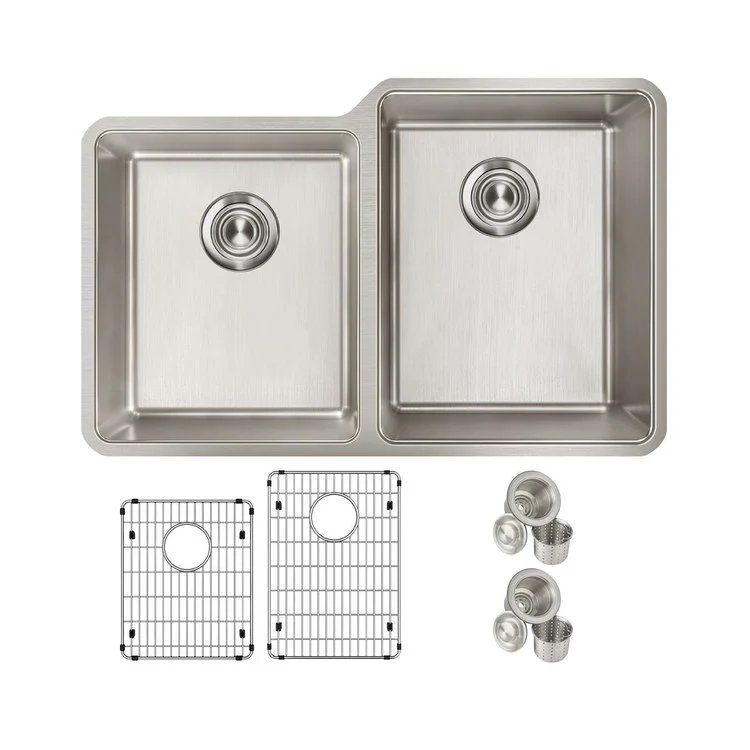 Sink Kit Lustertone Iconix Left Small Bowl 31.25 x 20.5 Inch Double Bowl Luminous Satin One EBG1216 Bottom Grid One EBG1214 Bottom Grid Two LKDD Drain and Strainers - Frankwebs