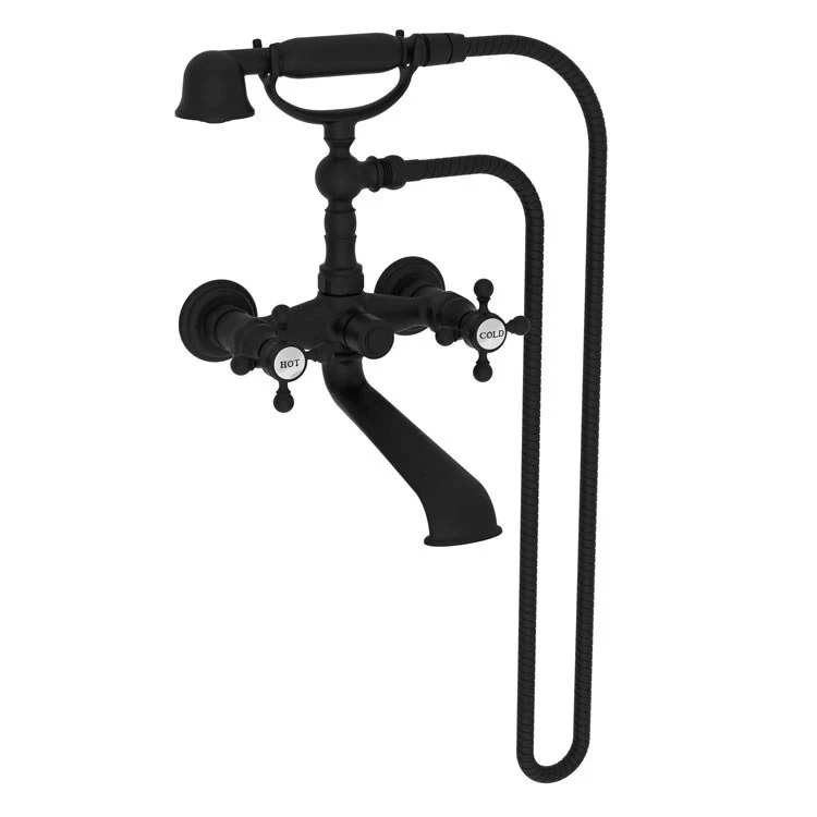 Tub Filler Astor Wall Mount Exposed with Handshower 6 Inch Spread 2 Cross ADA Antique Copper 2 Hole - Frankwebs