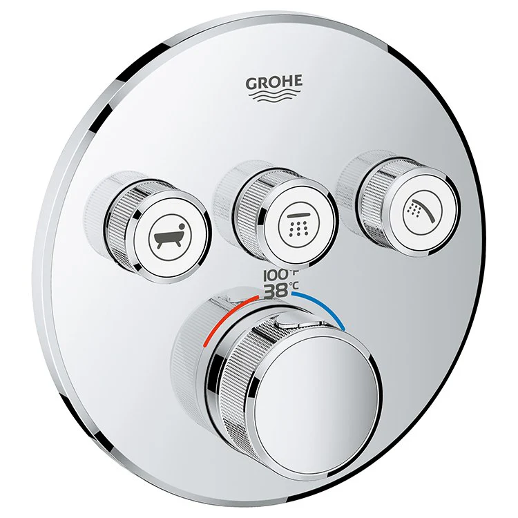 Grohtherm SmartControl Triple-Function Round Thermostatic Valve Trim with Control Module - Frankwebs
