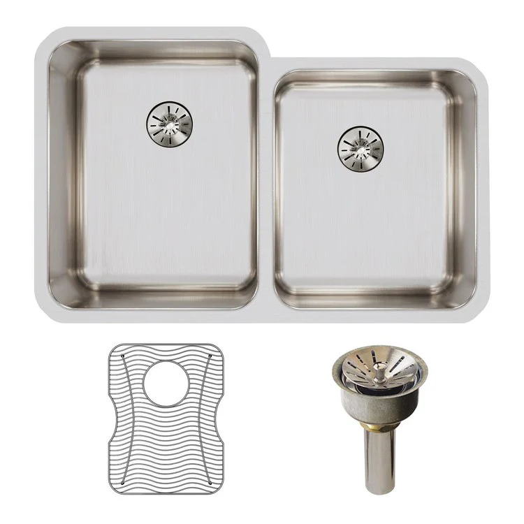 Kitchen Sink Lustertone Classic 31 x 21 Inch Double Bowl Kit with Perfect Drain Lustrous Satin Undermount - Frankwebs