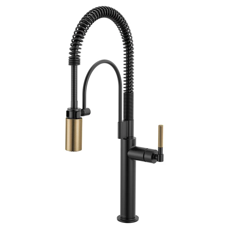 Kitchen Faucet Litze Semi Professional 1 Knurled Handle ADA Matte Black/Brilliance Luxe Gold Gooseneck 360 DEG Swivel 1 Hole 1.8 Gallons per Minute - Frankwebs