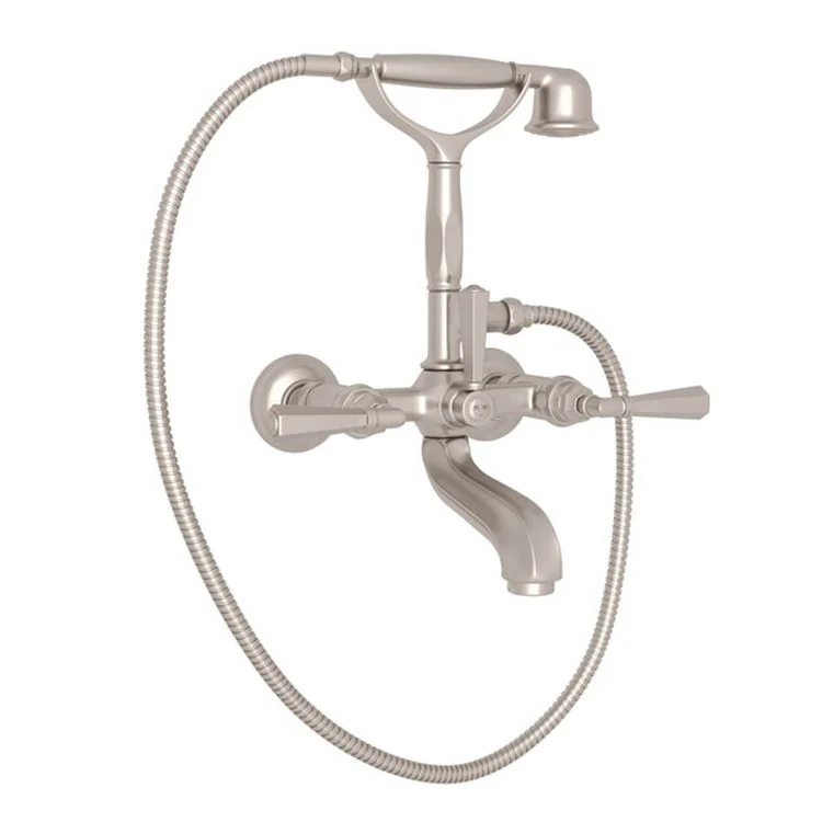 Tub Filler Palladian Wall Mount with Handshower 3 Metal Lever Italian Brass - Frankwebs