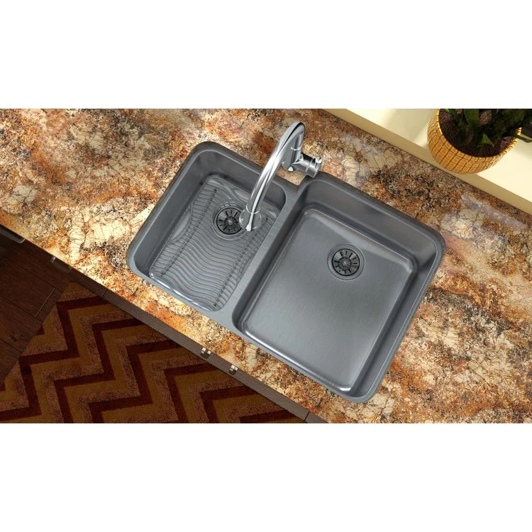 Kitchen Sink Lustertone Classic 31 x 21 Inch Double Bowl Offset 40/60 Lustrous Highlighted Satin Undermount - Frankwebs