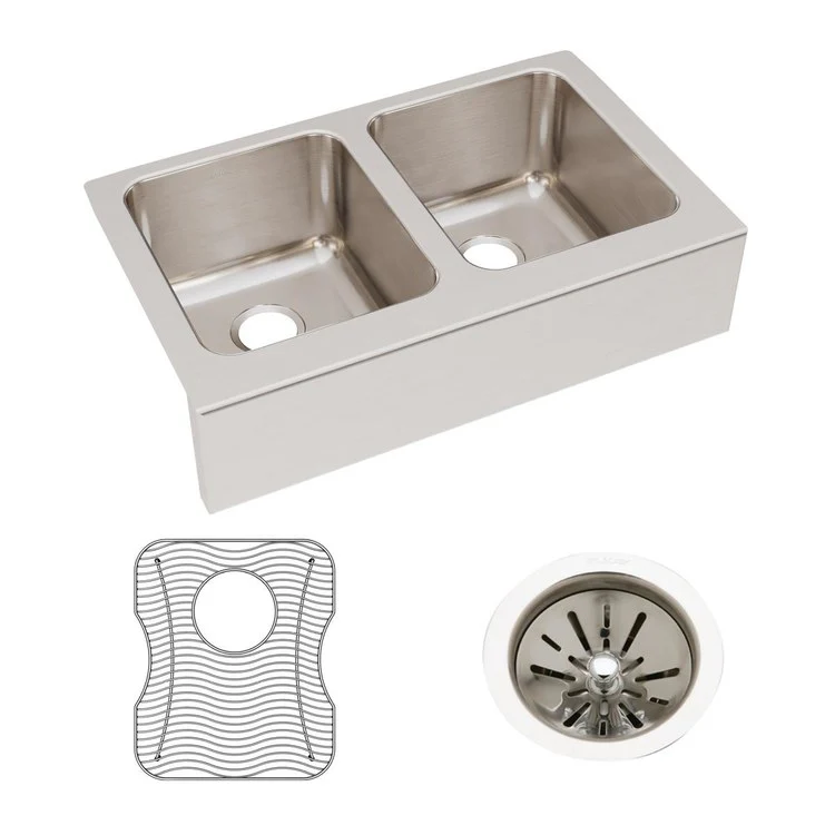 Sink Kit Lustertone Classic Equal 33 x 20.5 Inch Double Bowl Lustrous Satin One LKWOBG1316SS Bottom Grid One LK99 Drain 10 Inch - Frankwebs