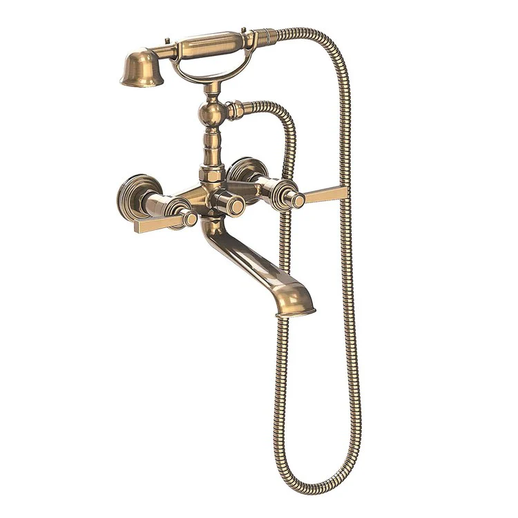Tub Filler Miro Wall Mount Exposed with Handshower 6 Inch Spread 2 Lever ADA Satin Gold PVD 2 Hole - Frankwebs
