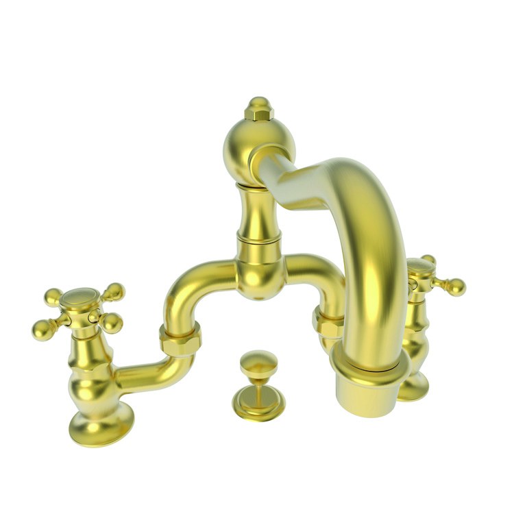 Lavatory Faucet Chesterfield Bridge 8 to 9-5/8 Inch Spread 2 Cross ADA Watersense French Gold PVD 1.2 Gallons Per Minute Brass Pop-Up with Tailpiece Spout Reach 7-1/5 Inch - Frankwebs