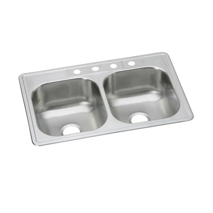 Kitchen Sink Dayton 33 x 22 Inch Double Bowl Equal 5 Hole Elite Satin Drop-In Drain Location Center Multiple of 40 Bottom Only Pads - Frankwebs