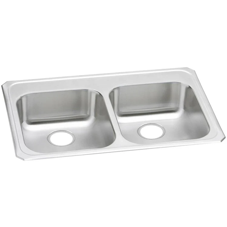 Kitchen Sink Celebrity 33 x 21.25 Inch Double Bowl ADA Brushed Satin Drop-In Rectangle Drain Location Rear Center Depth 5-3/8 Inch Bottom Only Pads - Frankwebs