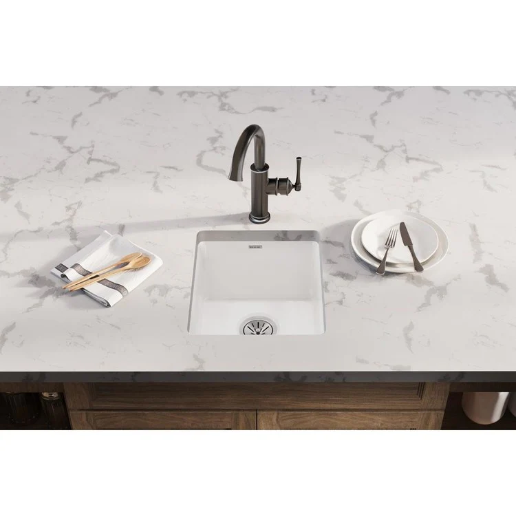 Bar Sink Fireclay 16 x 19 Inch Single Bowl Kitchen White Undermount Rectangle Drain Size 3-1/2 Inch - Frankwebs