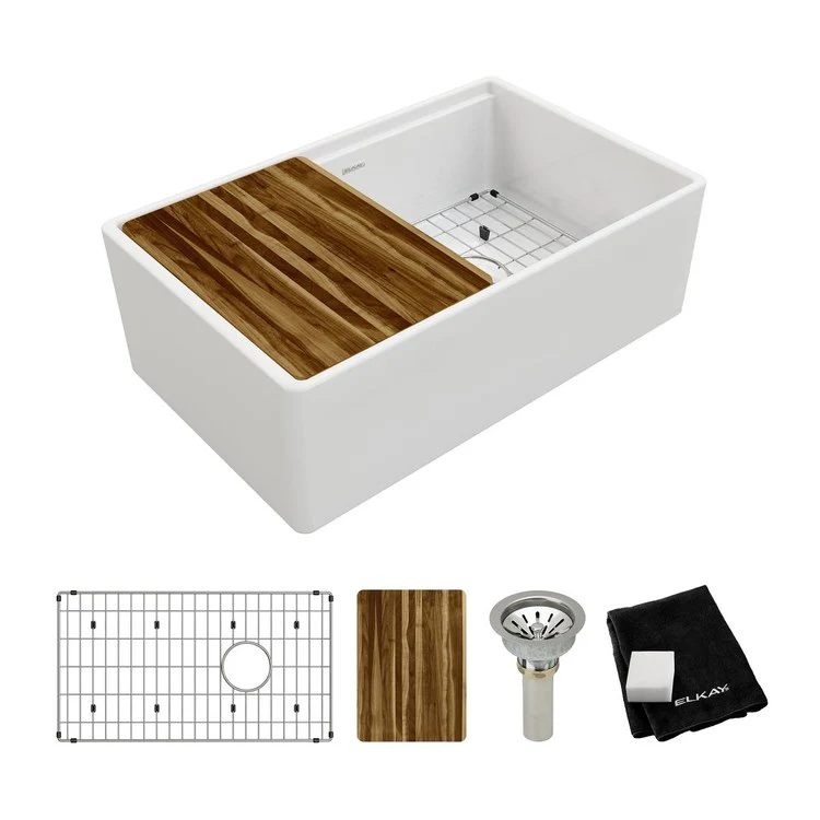 Kitchen Sink Fireclay 30 x 19 Inch Single Bowl Kit Apron Front White Farmhouse Front Drain Location Right Workstation - Frankwebs