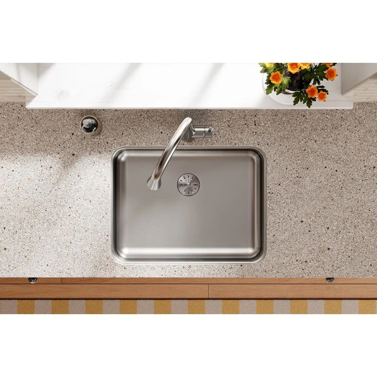 Kitchen Sink Lustertone Classic 23.5 x 18.25 Inch Single Bowl with Perfect Drain ADA Lustrous Satin Undermount Rectangle Drain Location Rear Center Depth 5-3/8 Inch Bottom Only Pads - Frankwebs