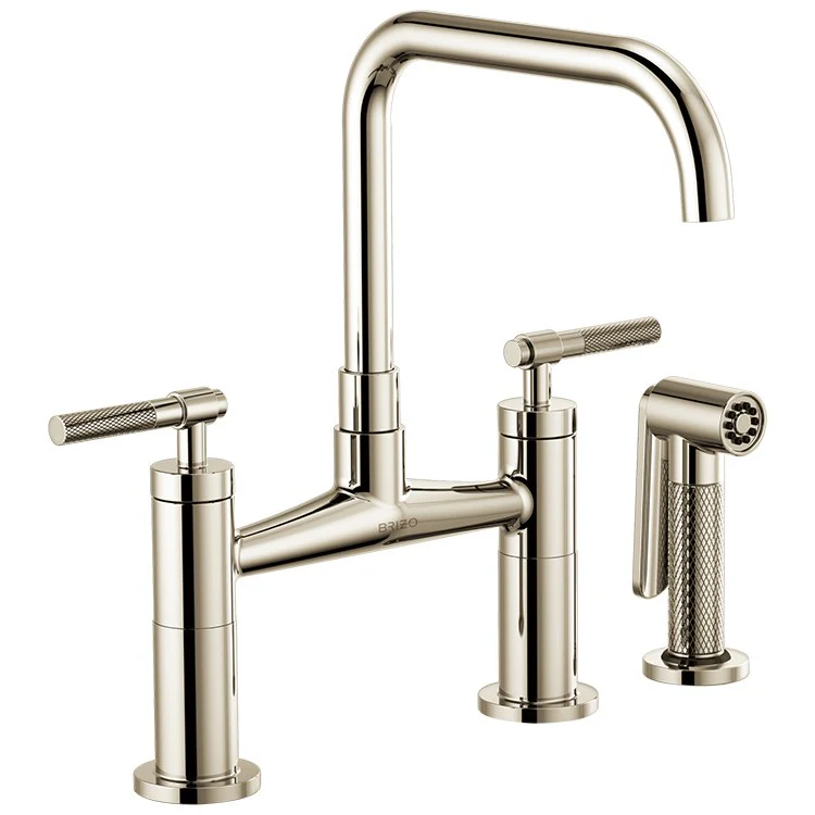 Litze Two Handle Kitchen Bridge Faucet with Square Spout/Knurled Handle/Side Sprayer - Frankwebs