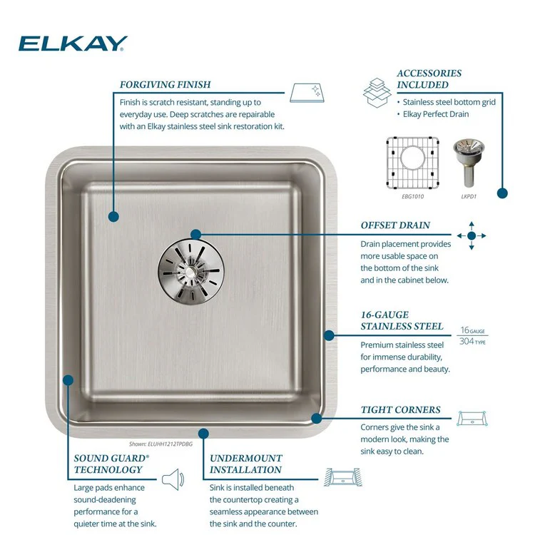 Sink Kit Lustertone Iconix Perfect Drain 14.5 x 14.5 Inch Single Bowl Luminous Satin One EBG1010 Bottom Grid One LKPD1 Perfect Drain and Strainer - Frankwebs