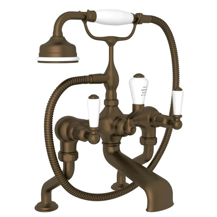 Tub Filler Edwardian Exposed Deck Mount with Handshower 6-10 Inch Spread 3 Lever Fixed Spout Polished Chrome - Frankwebs