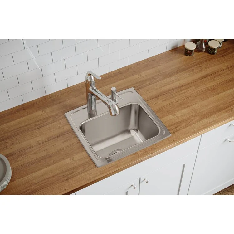Kitchen Sink Lustertone Classic 17 x 16 Inch Single Bowl MR2 Hole Lustrous Satin Drop-In - Frankwebs