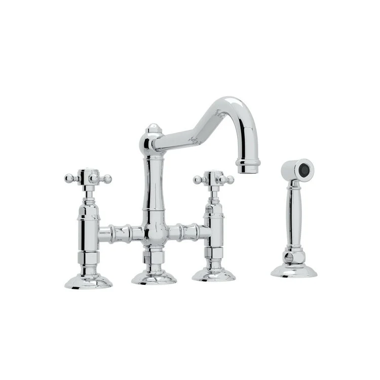 Kitchen Faucet Acqui with Sidespray 2 Cross Handle Polished Nickel Column Spout Three Leg Bridge 9-17/32 Inch 1.5 Gallons per Minute - Frankwebs