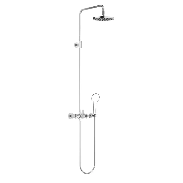 Shower Set TARA Exposed with Mixer Less Handshower 3 Cross/Lever Brushed Chrome 1.8 Gallons per Minute - Frankwebs