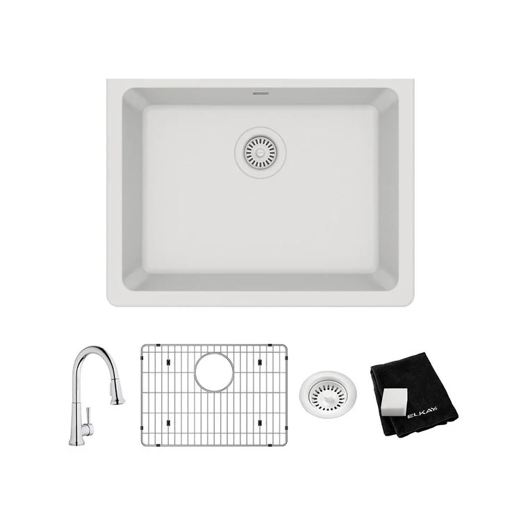 Kitchen Sink Quartz Classic 24.5 x 18.5 Inch Single Bowl Kit with Faucet White Undermount - Frankwebs