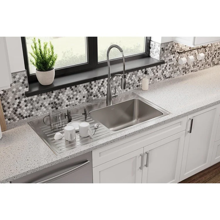 Kitchen Sink Lustertone Classic 43 x 22 Inch Single Bowl with Left Drainboard 1 Hole Lustrous Satin Drop-In - Frankwebs