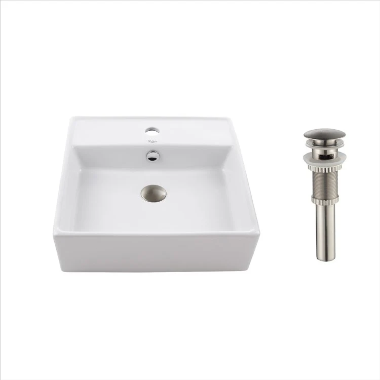 Square Ceramic Bathroom Vessel Sink with Overflow with Pop-Up Drain - Frankwebs