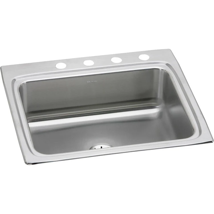 Kitchen Sink Lustertone Classic 25 x 22 Inch Single Bowl with Perfect Drain 4 Hole Lustertone Top Mount Stainless Steel Drain Location Center Sides and Bottom Pads - Frankwebs