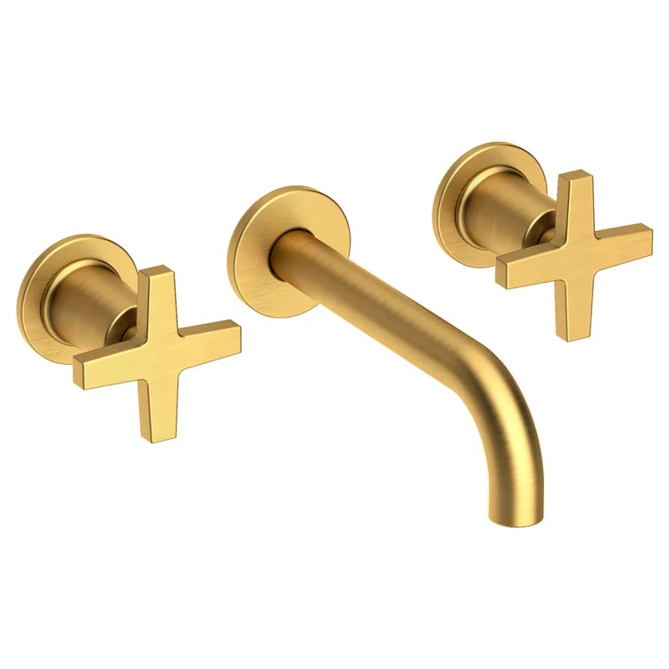 Lavatory Faucet Dorrance Wall Mount 8 Inch Spread 2 Cross ADA Watersense French Gold PVD 1.2 Gallons Per Minute Brass Less Drain Spout Reach 7-1/9 Inch - Frankwebs