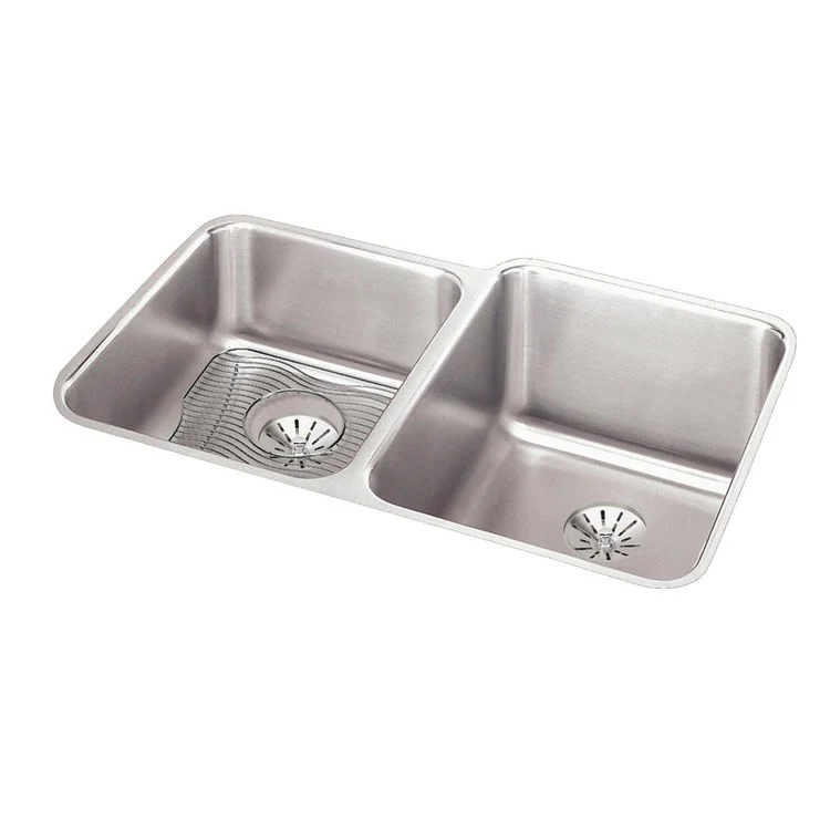 Kitchen Sink Lustertone Classic 31 x 21 Inch Double Bowl Kit with Perfect Drain Lustrous Highlighted Satin Undermount - Frankwebs
