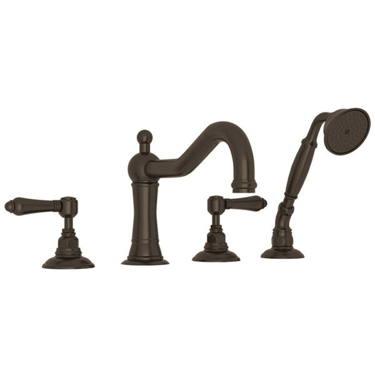 Tub Filler Acqui Deck Mount with Handshower 2 Metal Lever Fixed Spout Tuscan Brass - Frankwebs