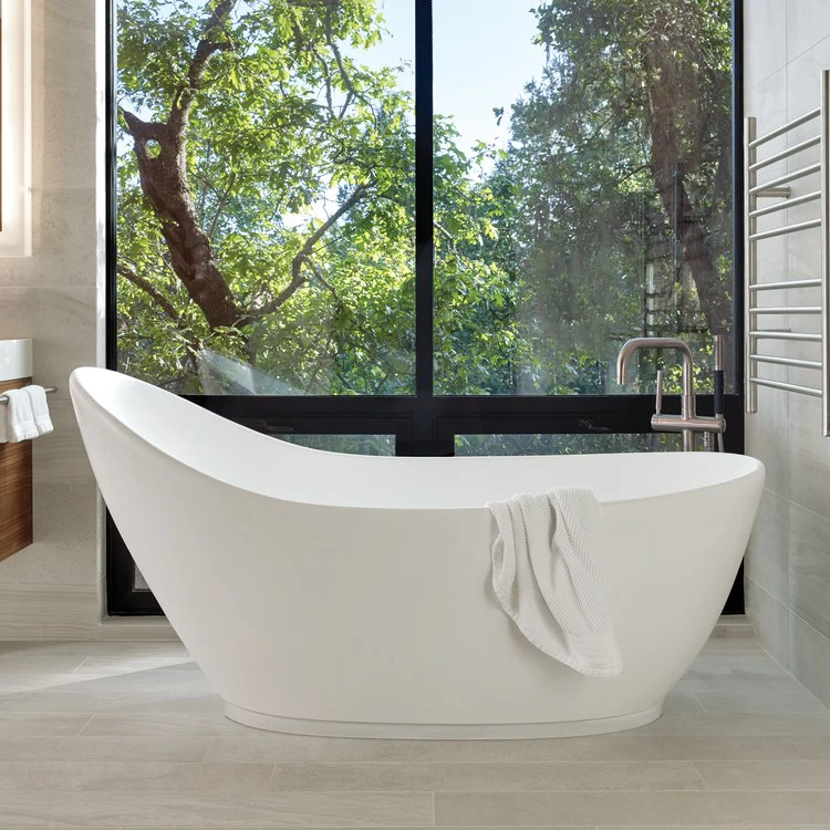 Soaking Tub Savoy 65 x 34.25 Inch Freestanding with Pedestal Left/Right Hand White Matte Sculpturestone 98 Gallons 24 Inch - Frankwebs