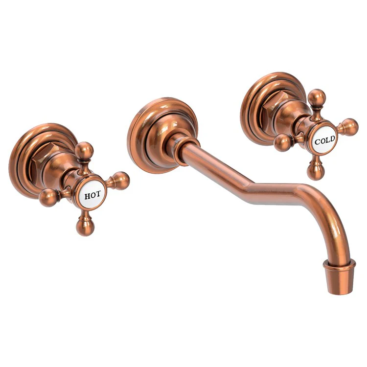 Lavatory Faucet Chesterfield Wall Mount 8 Inch Spread 2 Cross ADA WaterSense English Bronze 1.2 Gallons Per Minute Brass Less Drain Spout Reach 9-3/4 Inch - Frankwebs