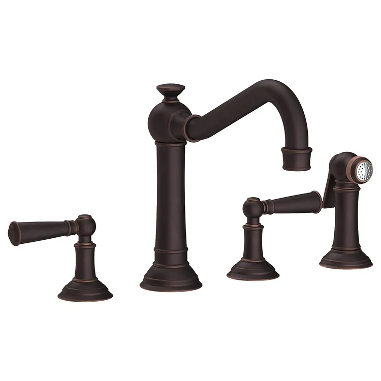 Kitchen Faucet Jacobean Widespread 8 Inch Spread 2 Lever ADA English Bronze Sidespray Spout Height 6 Inch 1.8 Gallons per Minute - Frankwebs