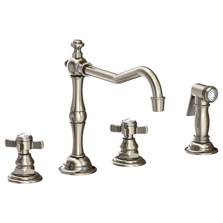 Kitchen Faucet Fairfield 8 to 20 Inch Spread 2 Cross ADA Satin Brass PVD Pull Out Sidespray Spout Height 5-5/9 Inch Spout Reach 9-1/2 Inch 1.8 Gallons per Minute - Frankwebs