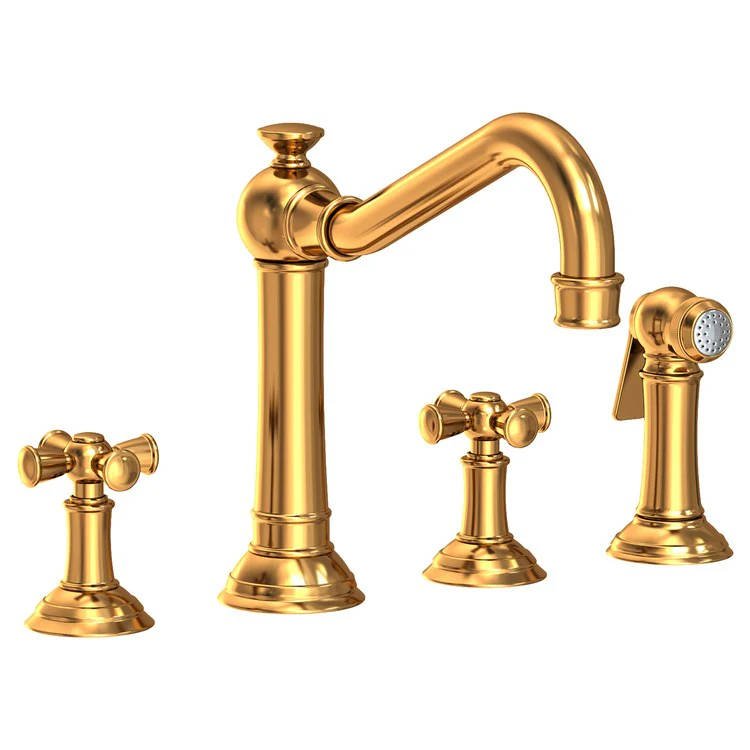 Kitchen Faucet Jacobean Widespread 8 Inch Spread 2 Cross ADA French Gold PVD Sidespray Spout Height 6 Inch 1.8 Gallons per Minute - Frankwebs