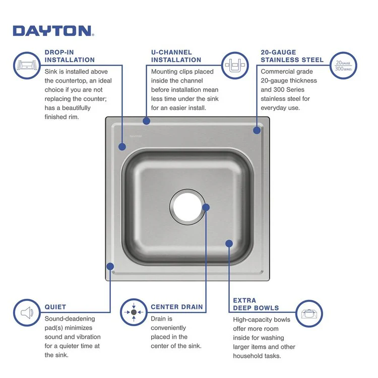 Laundry Sink Dayton Premium 25 x 22 Inch Single Bowl Premium Highlighted Satin Drop-In - Frankwebs