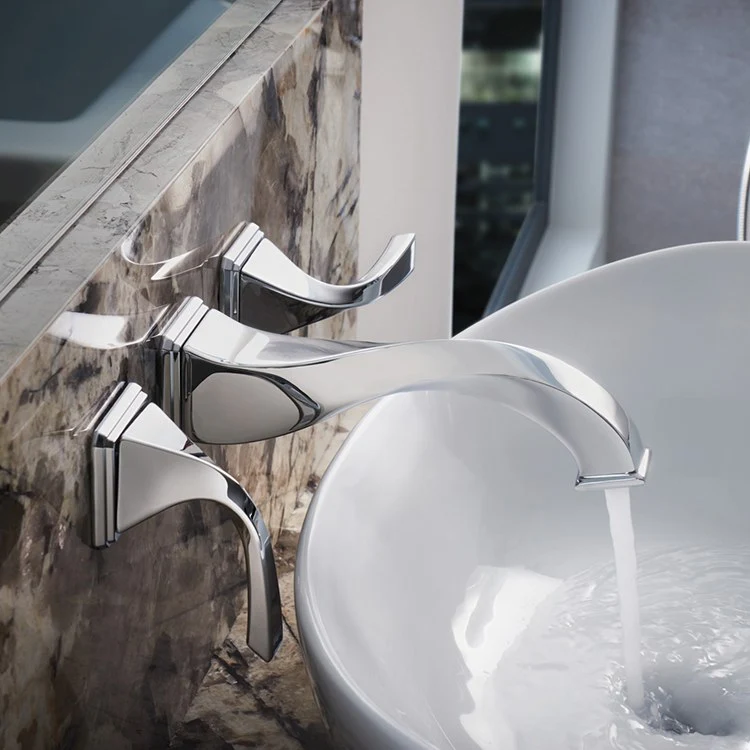 Virage Two Handle Wall-Mount Bathroom Faucet with Grid Strainer - Frankwebs