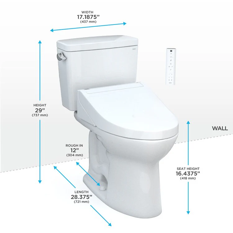 Toilet Drake 2 Pieces Cotton Elongated 29 Inch 1.6 Gallons per Flush Left Hand Chrome Washlet+ C5 - Frankwebs