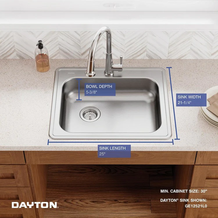 Kitchen Sink Dayton 25 x 21.25 Inch Single Bowl ADA Satin Drop-In Rectangle Drain Location Rear Left Depth 5-3/8 Inch Bottom Only Pads - Frankwebs