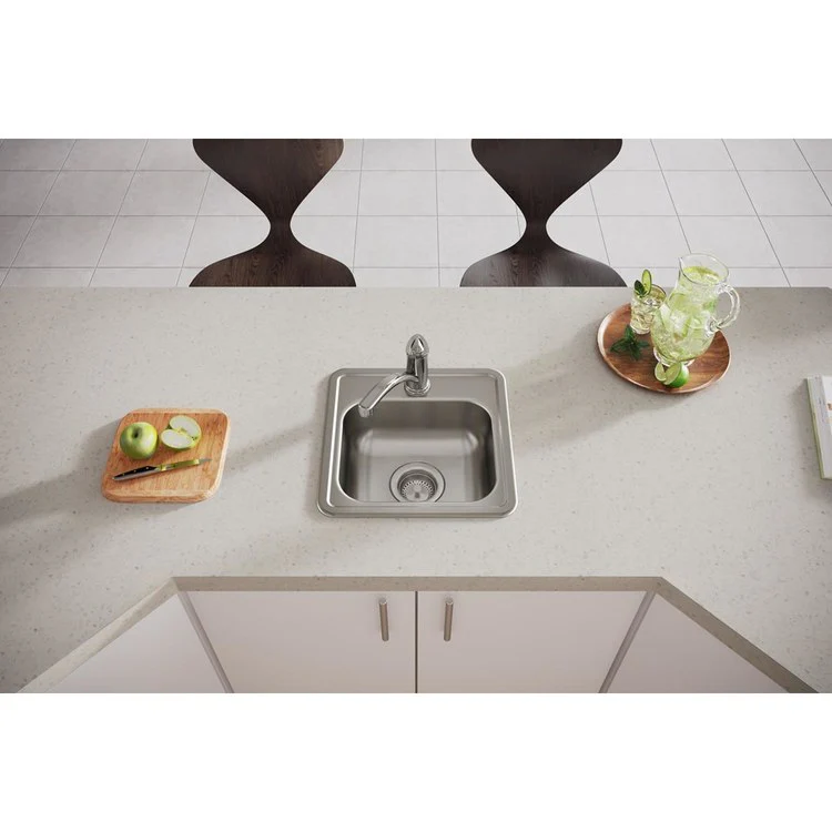Bar Sink Dayton 15 x 15 Inch Single Bowl with Drain Opening 1 Hole ADA Satin Drop-In Square Drain Size 3-1/2 Inch - Frankwebs
