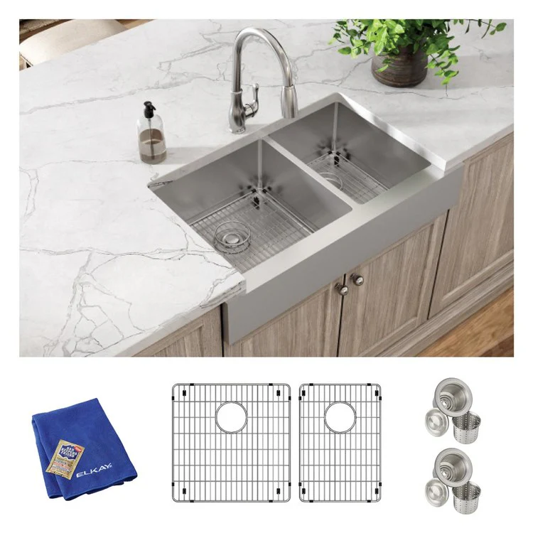 Kitchen Sink Crosstown 36 x 20.25 Inch Double Bowl 60/40 Kit Polished Satin Farmhouse - Frankwebs