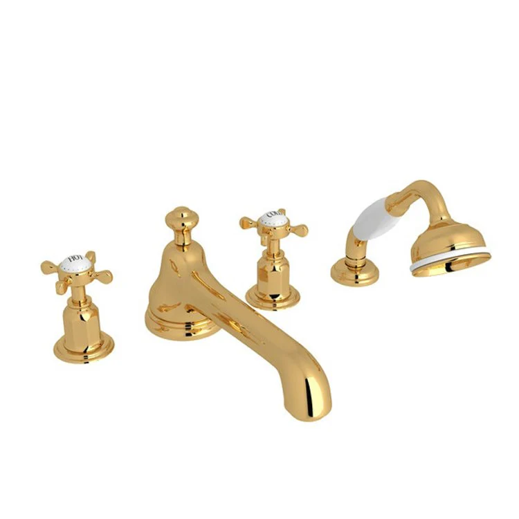 Tub Filler Edwardian Deck Mount with Handshower 2 Cross Low Level Spout Polished Nickel - Frankwebs