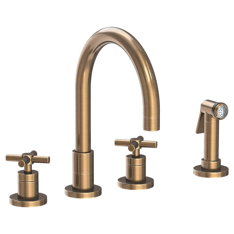 Kitchen Faucet East Linear 8 to 20 Inch Spread 2 Cross ADA Satin Brass PVD Pull Out Sidespray Spout Height 5-5/7 Inch Spout Reach 7-7/8 Inch 1.8 Gallons per Minute - Frankwebs