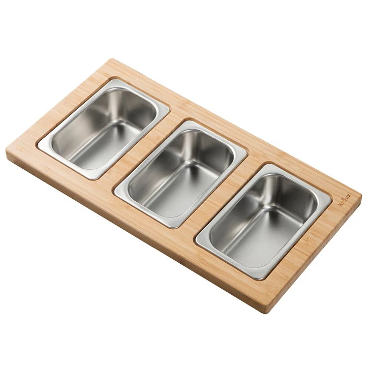 Workstation Kitchen Sink Serving Board Set with Rectangular Stainless Steel Bowls - Frankwebs