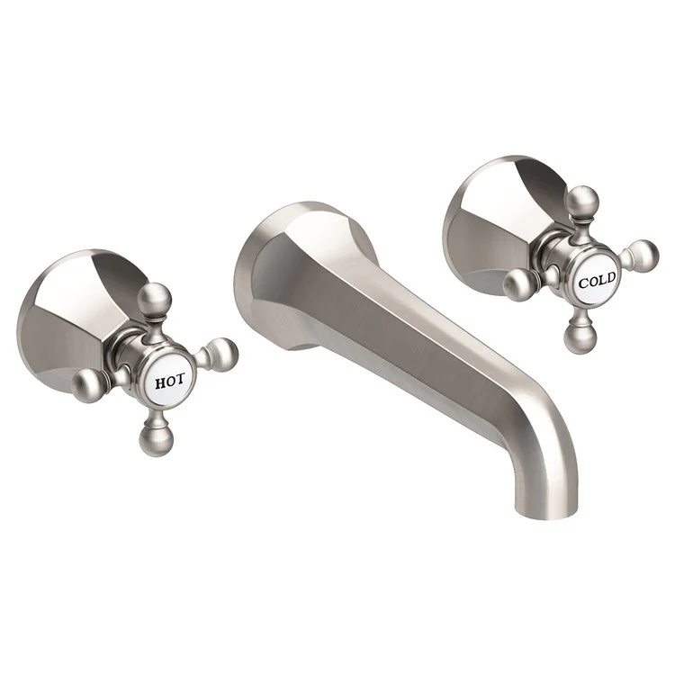 Lavatory Faucet Metropole Wall Mount 8 Inch Spread 2 Cross ADA WaterSense Stainless Steel PVD 1.2 Gallons Per Minute Brass Less Drain Spout Reach 7-1/2 Inch - Frankwebs