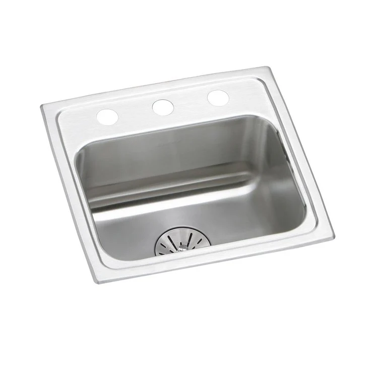 Kitchen Sink Lustertone Classic 17 x 16 Inch Single Bowl with Perfect Drain ADA Lustrous Satin Drop-In Rectangle Drain Location Center Depth 6-1/2 Inch Bottom Only Pads - Frankwebs